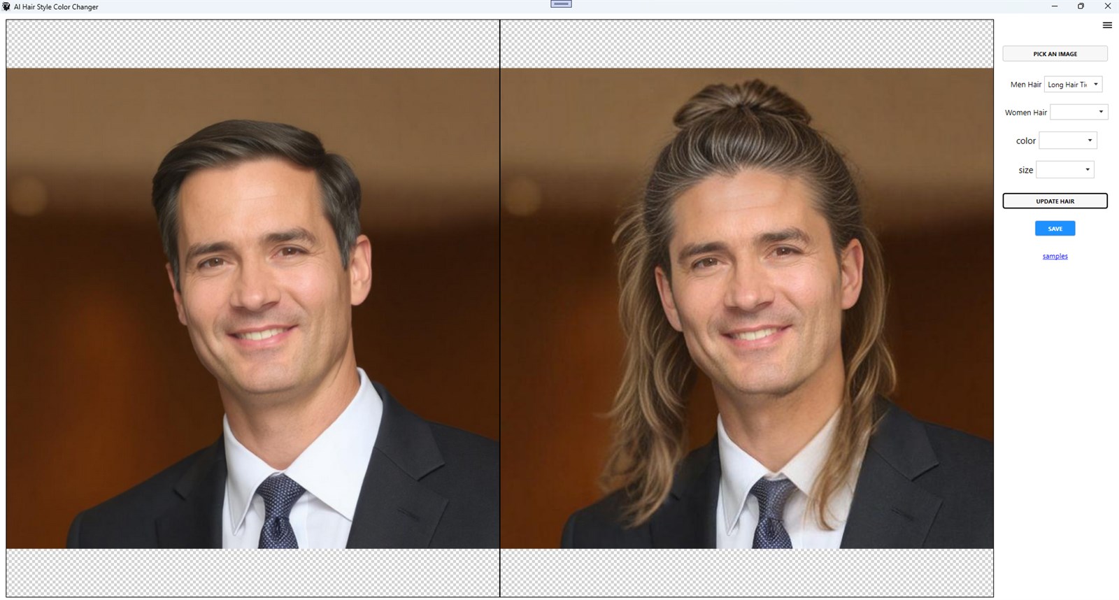 Captura de pantalla de la interfaz AI Hair Style & Color Changer de Microsoft Store
