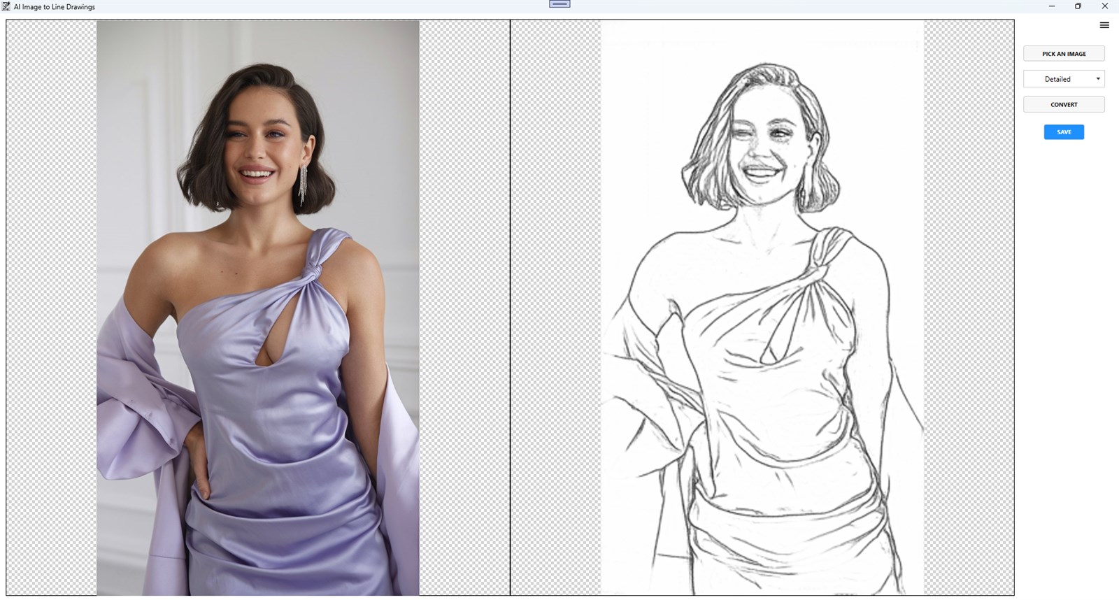 Microsoft Store의 AI Image to Line Drawings 인터페이스 스크린샷
