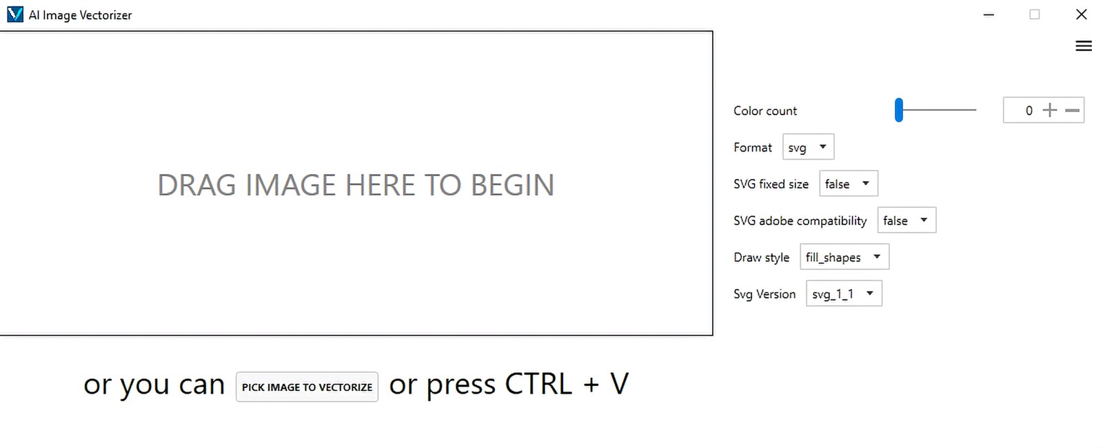 Captura de pantalla de la interfaz AI Image Vectorizer de Microsoft Store