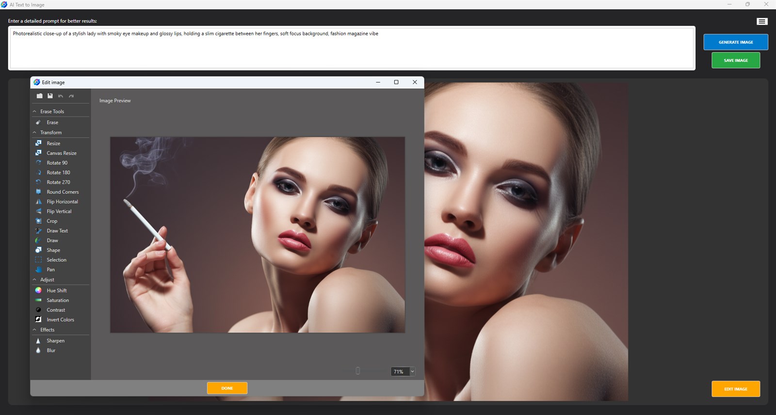 AI Text to Image-Schnittstellen-Screenshot von Microsoft Store