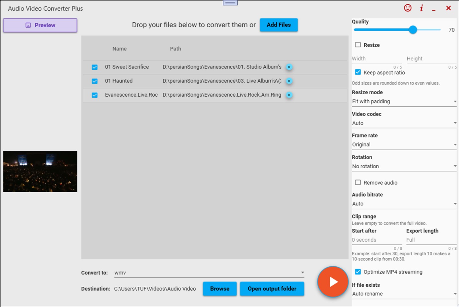 Microsoft Store の Audio Video Converter Plus インターフェースのスクリーンショット