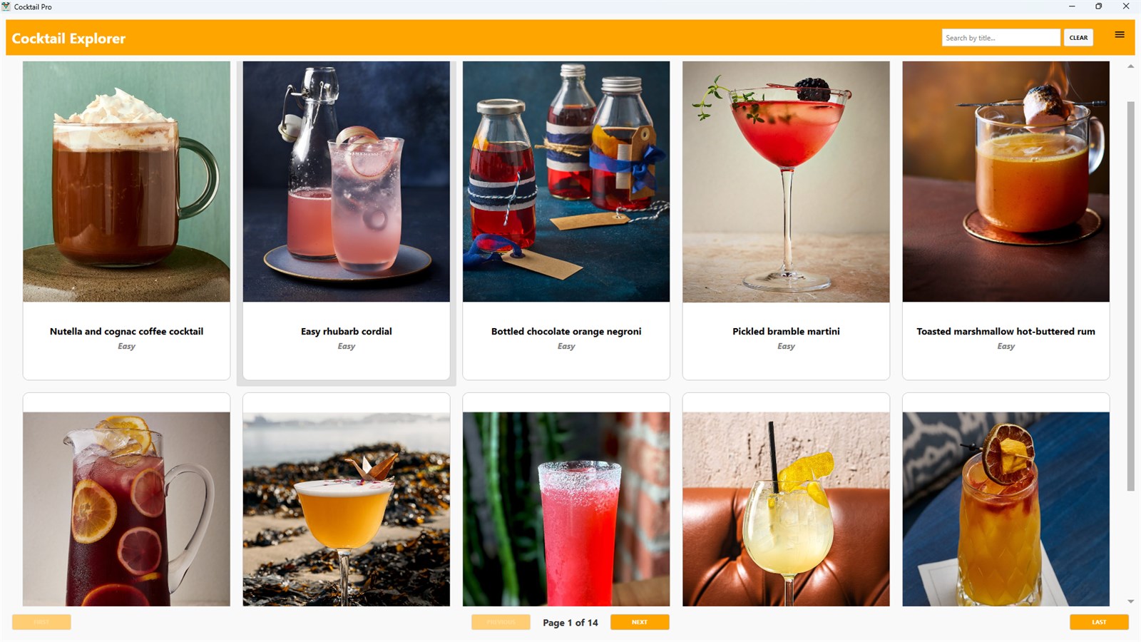 Schermata dell'interfaccia Cocktail Recipes Pro da Microsoft Store