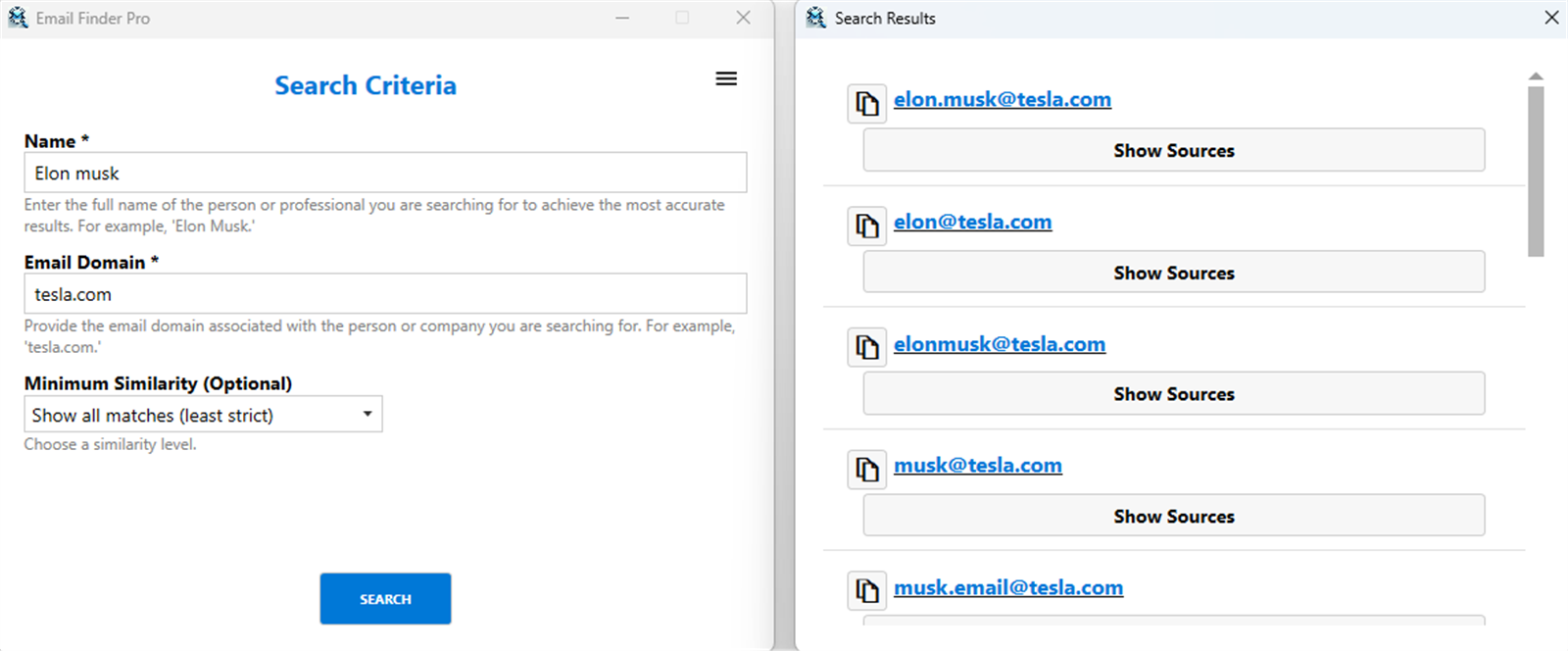 Schermata dell'interfaccia Email Finder Pro da Microsoft Store