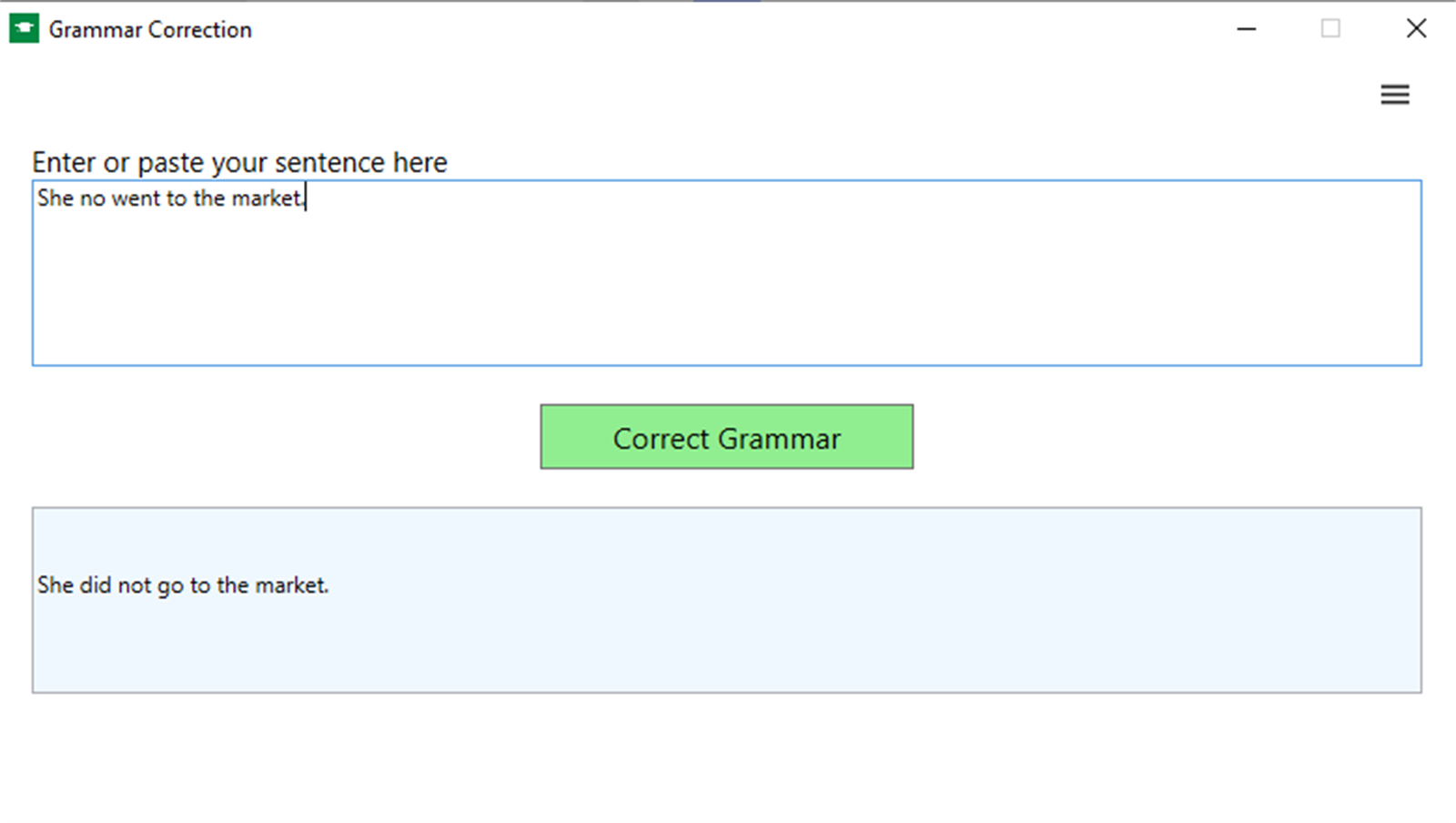 Schermata dell'interfaccia Grammar Correction da Microsoft Store