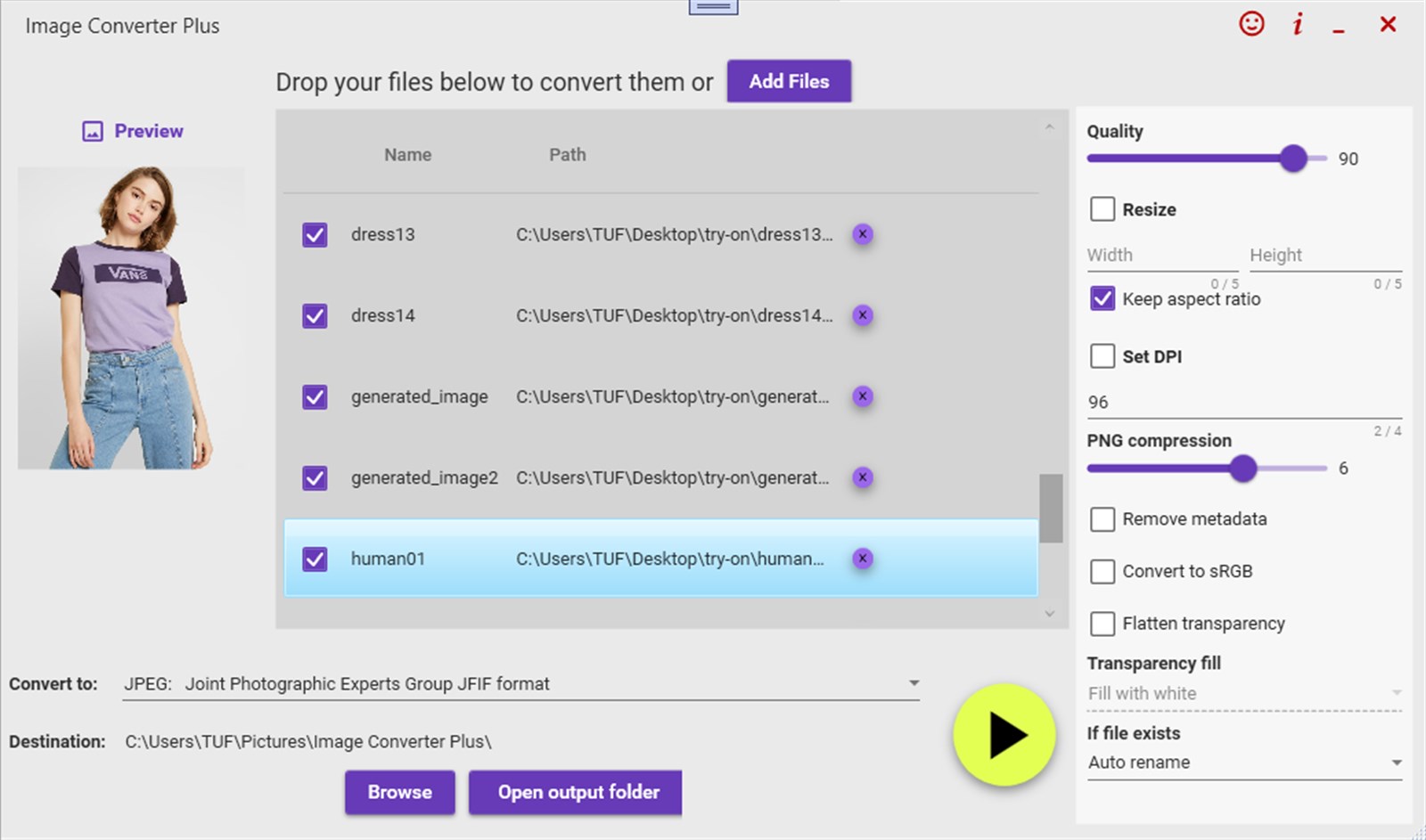Microsoft Store'den Image Converter Plus arayüzü ekran görüntüsü