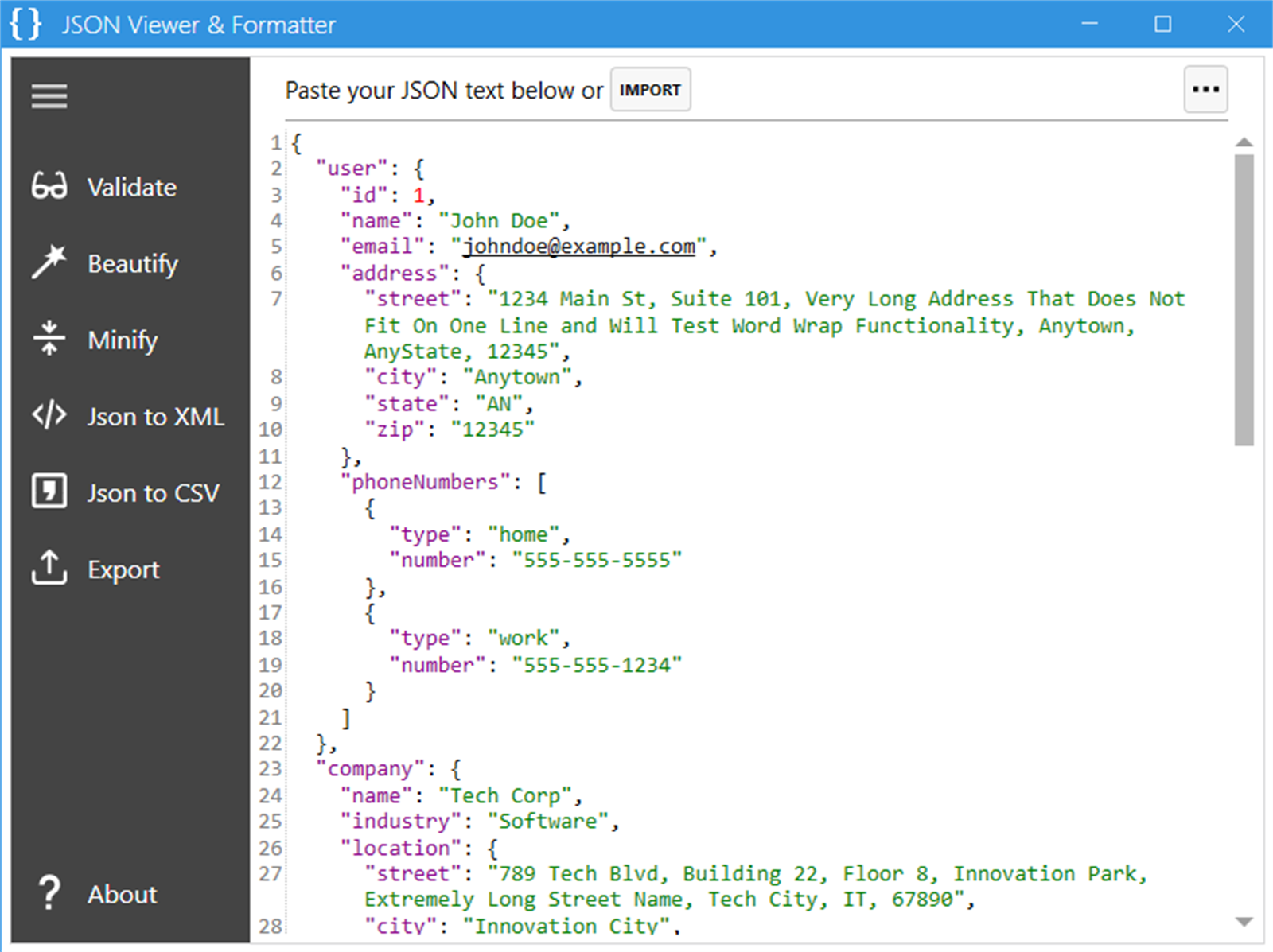 Interfaz JSON Viewer & Formatter captura de pantalla de Microsoft Store