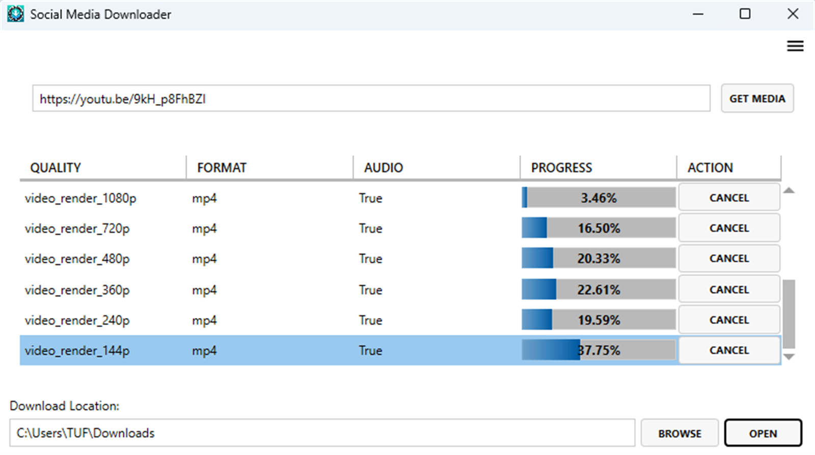 Schermata dell'interfaccia Social Media Video Downloader da Microsoft Store