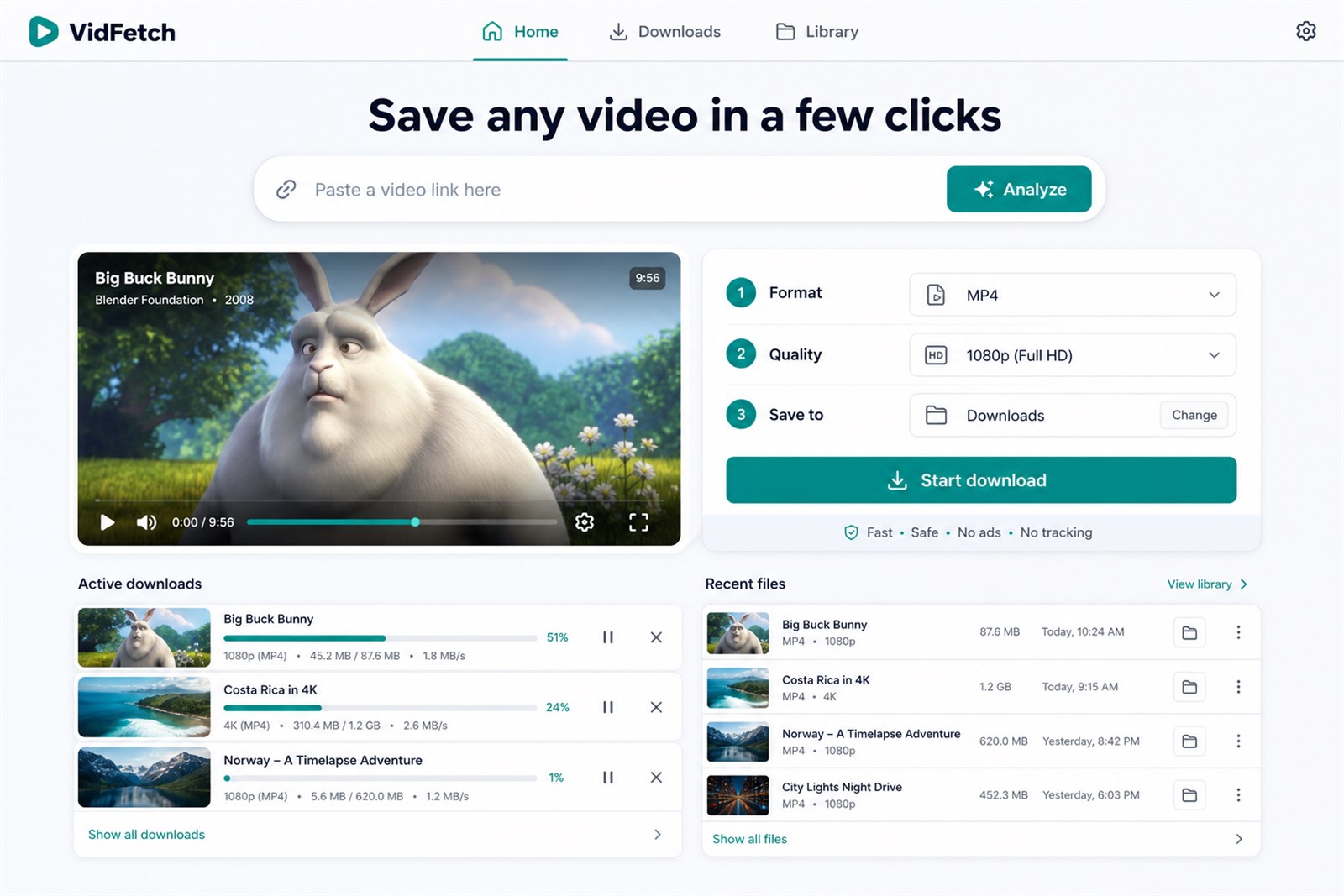 Screenshot der VidFetch Video Downloader-Benutzeroberfläche von Microsoft Store